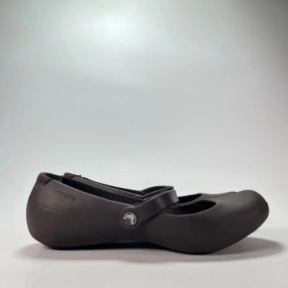 Crocs Alice Mary Jane Brown Slip Resistant Ballet Flats Work Shoes Womens Size 6